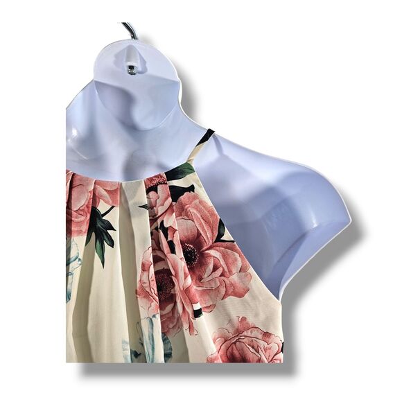 A'GACI Jumpsuit Medium Pink Multicolored Floral Peony Print Halter Wide-Leg Pant - Picture 5 of 16